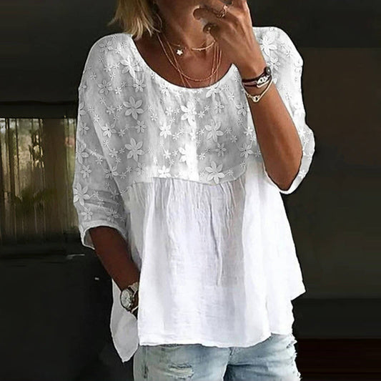 Gebloemde patchwork blouse